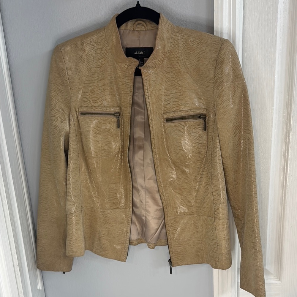 Alfani Tan Leather Jacket Modern Minimalist Style